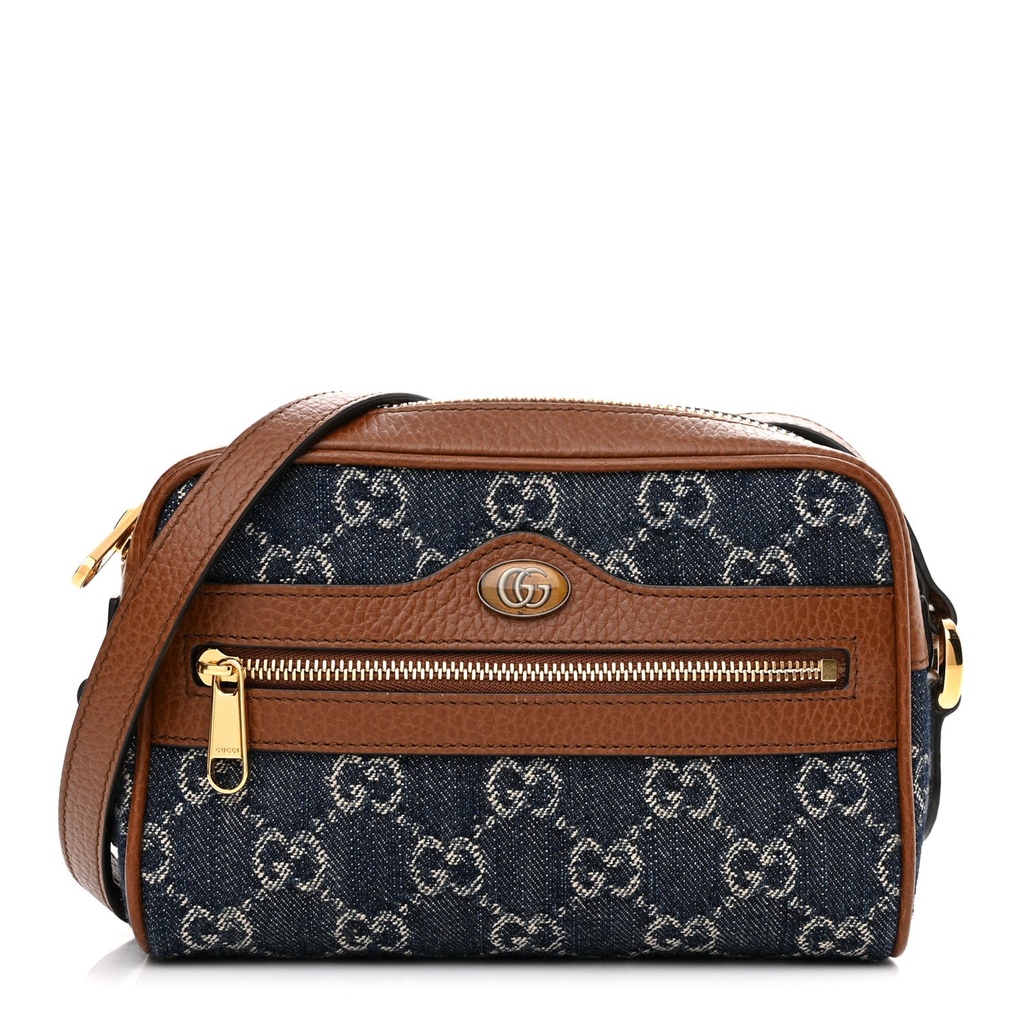 New Denim GG Monogram Dollar Calfskin Mini Ophidia Shoulder Bag Blue Tea Cuir Epilog