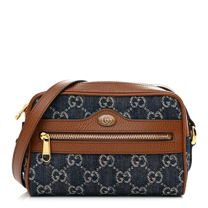 Gucci New Denim GG Monogram Dollar Calfskin Mini Ophidia Shoulder Bag Blue Tea Cuir Epilog 1 of 10