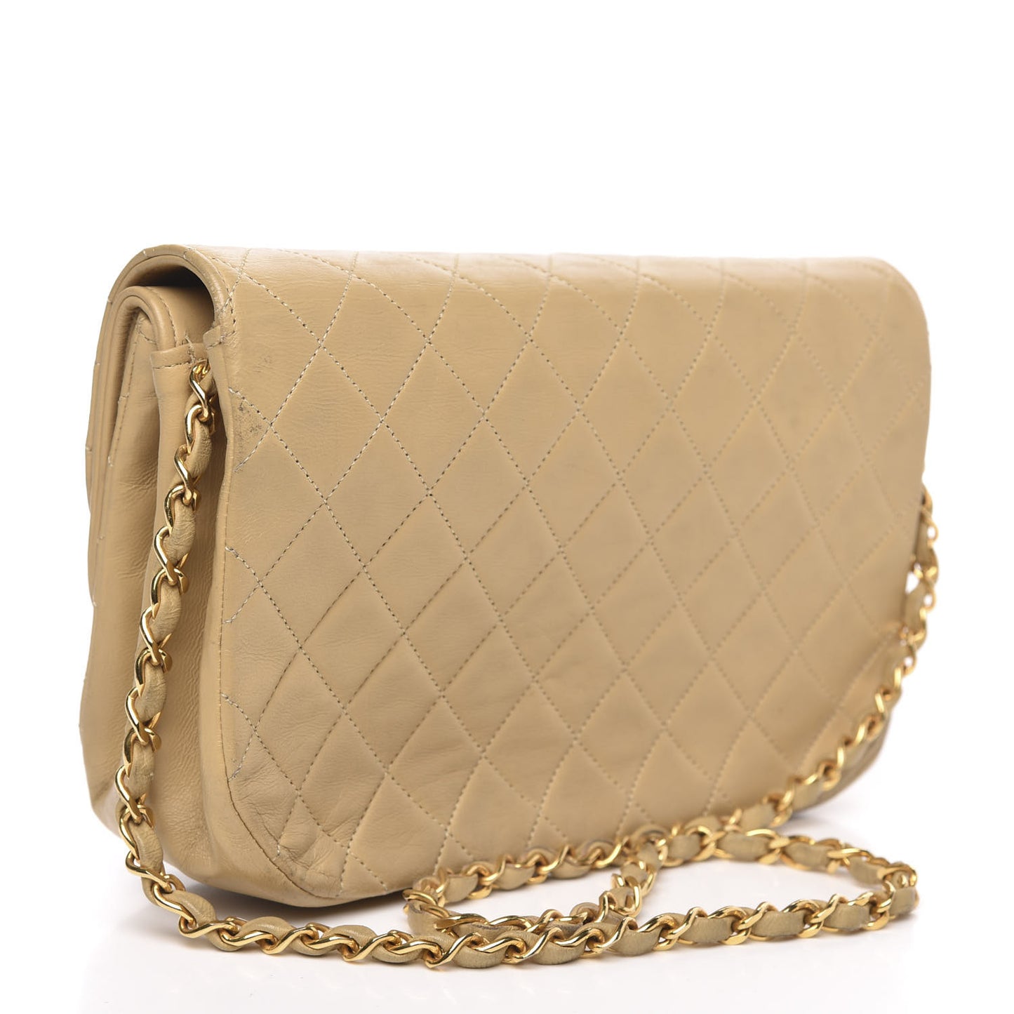 Lambskin Quilted Medium Double Flap Beige