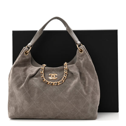 Chanel Suede Quilted Large Hobo Dark Grey 11 of 11