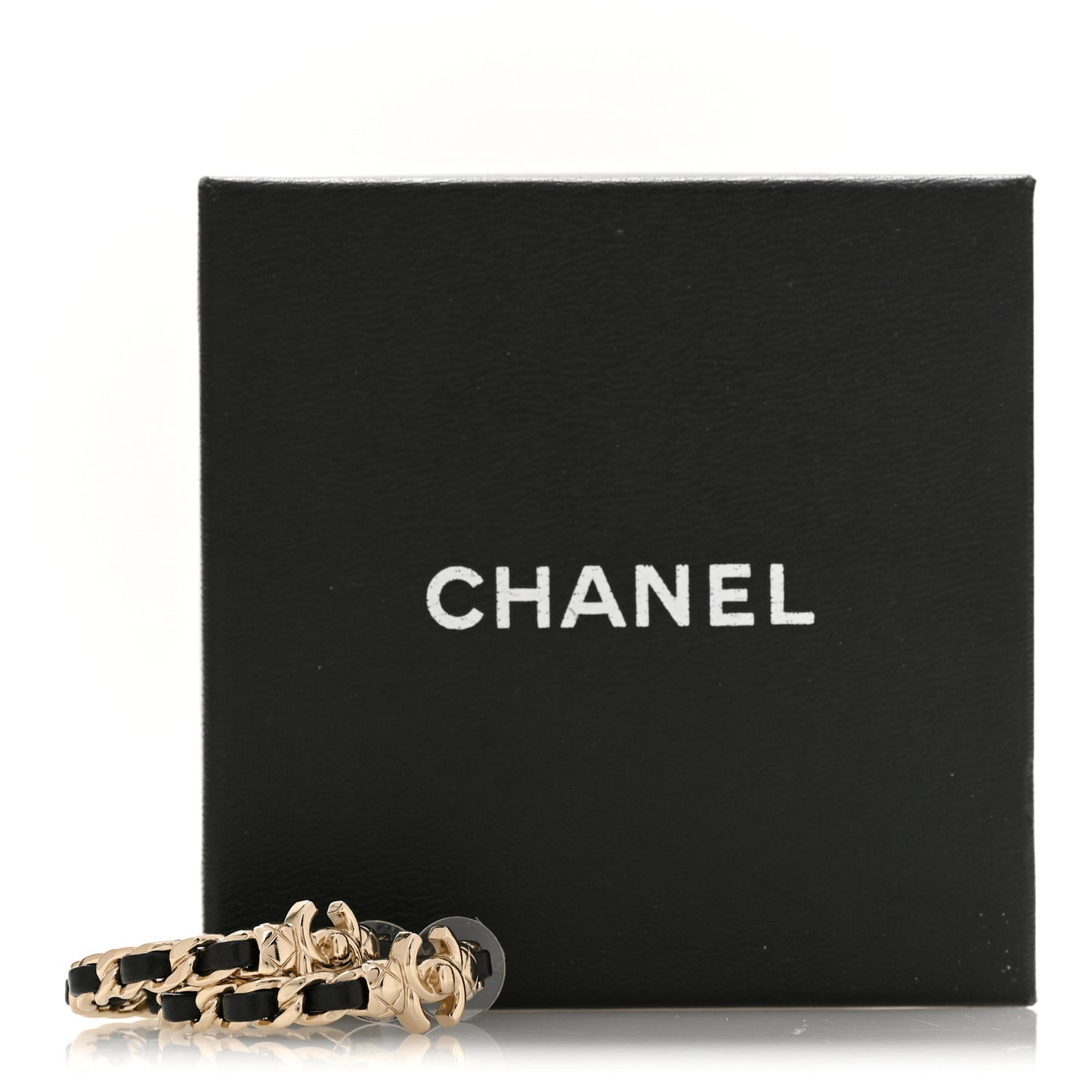 Metal Lambskin Quilted CC Turnlock Chain Hoop Earrings Gold Black
