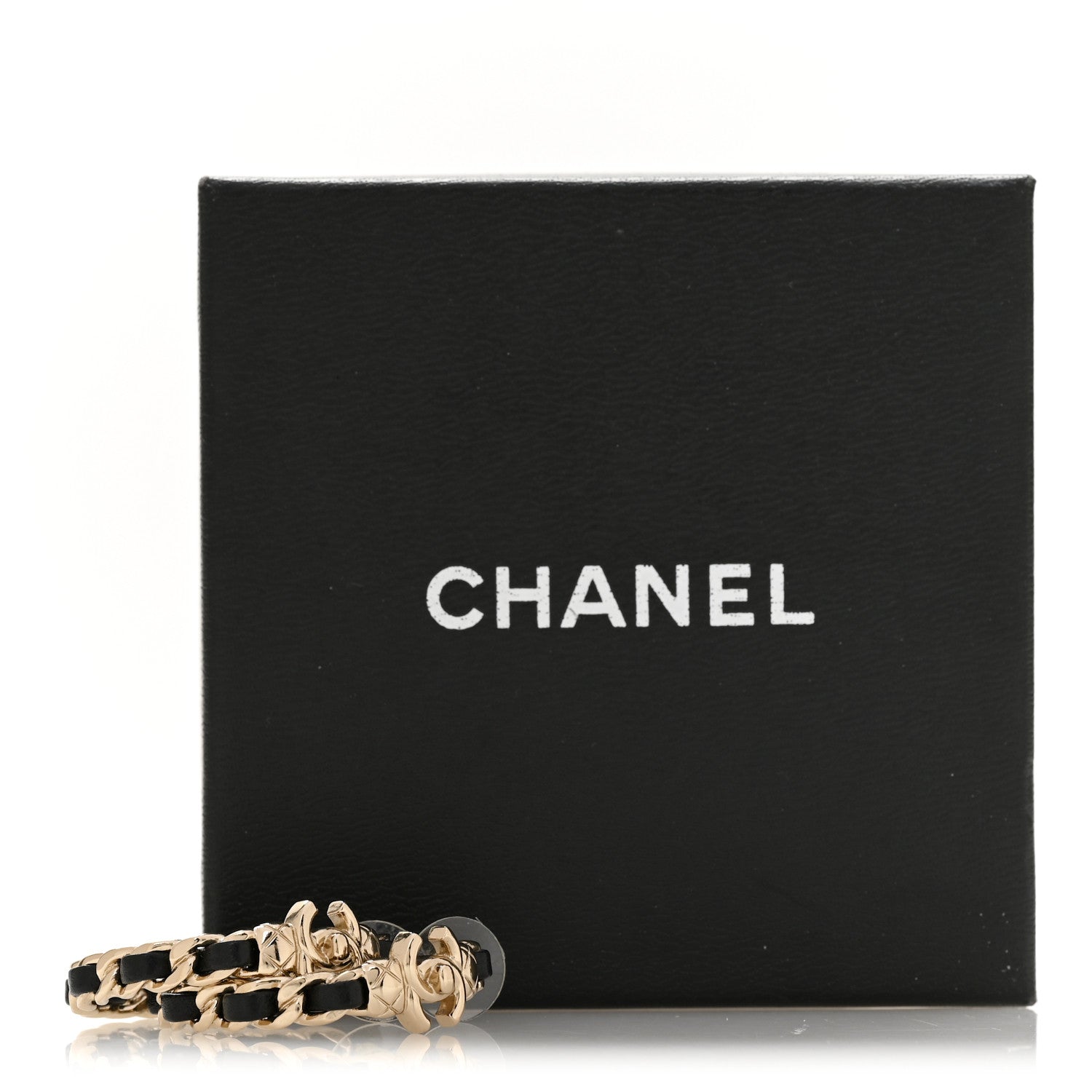 Chanel Metal Lambskin Quilted CC Turnlock Chain Hoop Earrings Gold Black 5 of 5