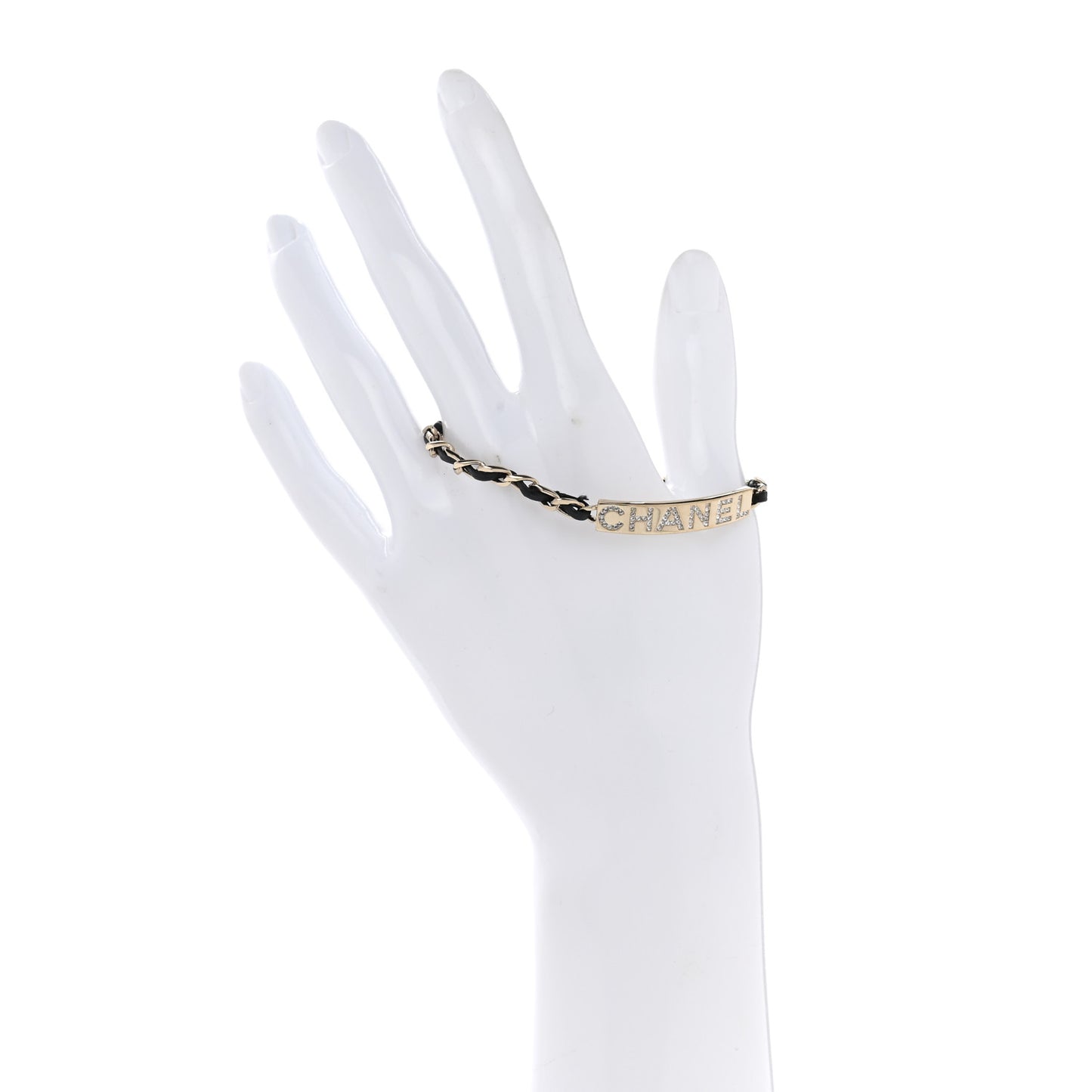 Metal Lambskin Crystal Sergeant Chanel Bracelet Gold
