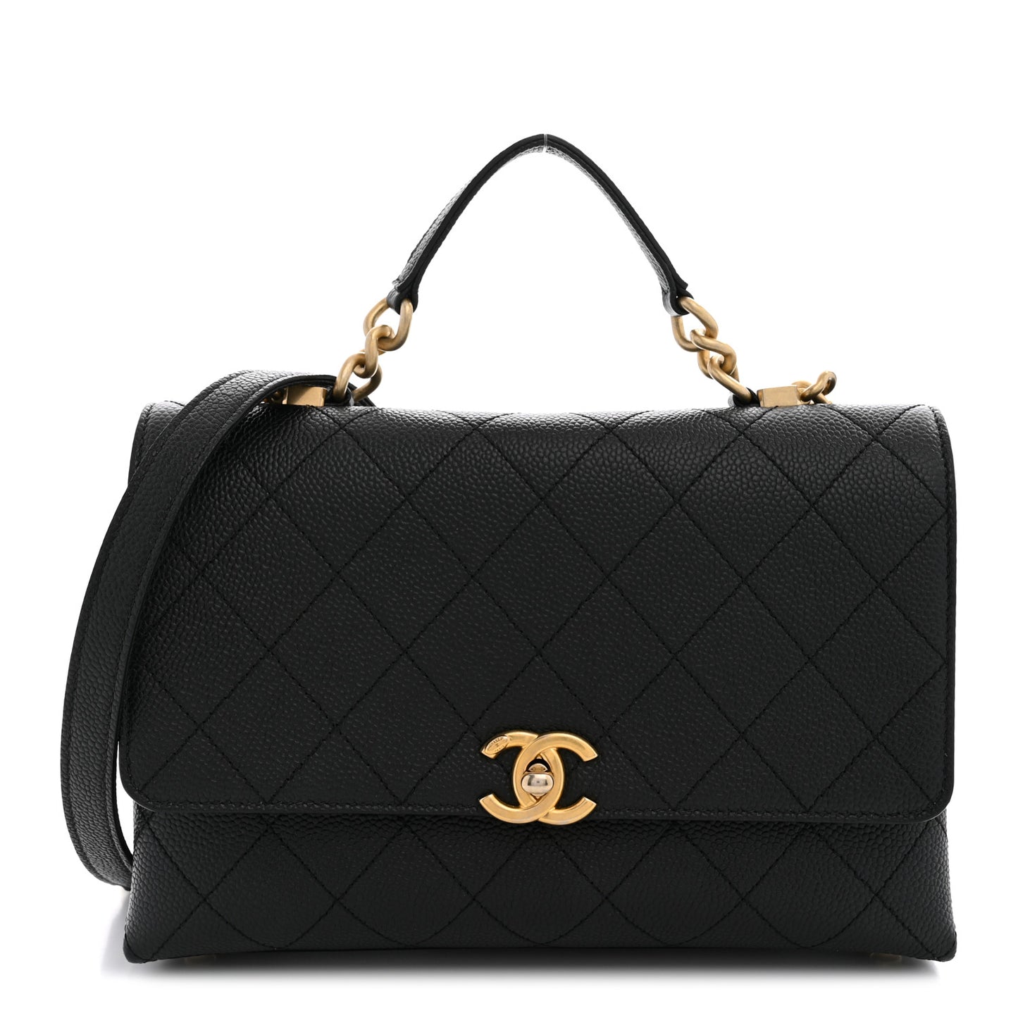 Caviar Diamond Stitched Small Top Handle Flap Black