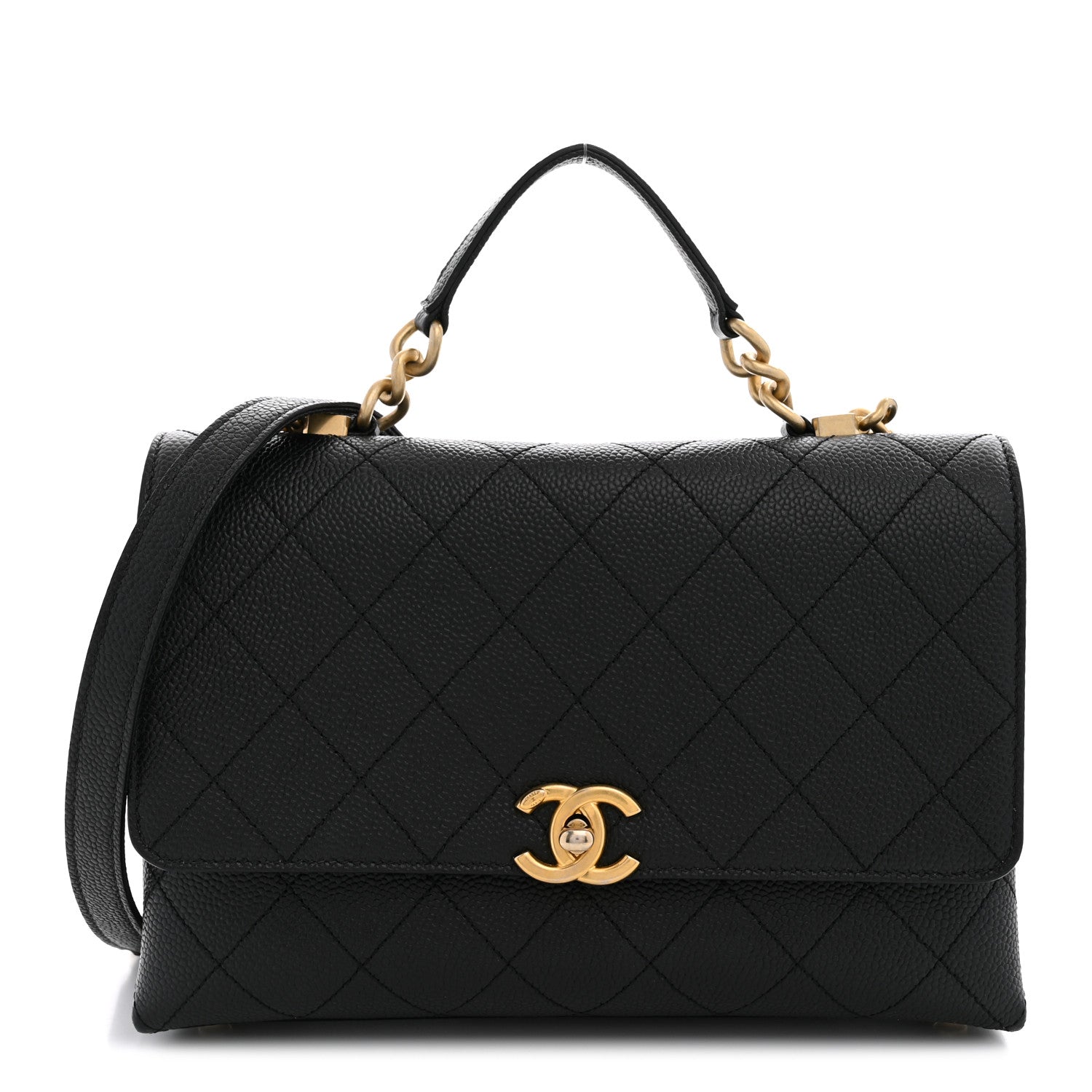 Chanel Caviar Diamond Stitched Small Top Handle Flap Black 1 of 11