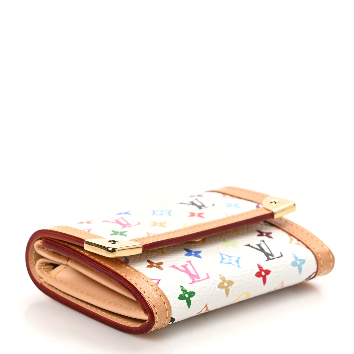Louis Vuitton Monogram Multicolor Porte-Monnaie Plat Coin Purse White 4 of 7