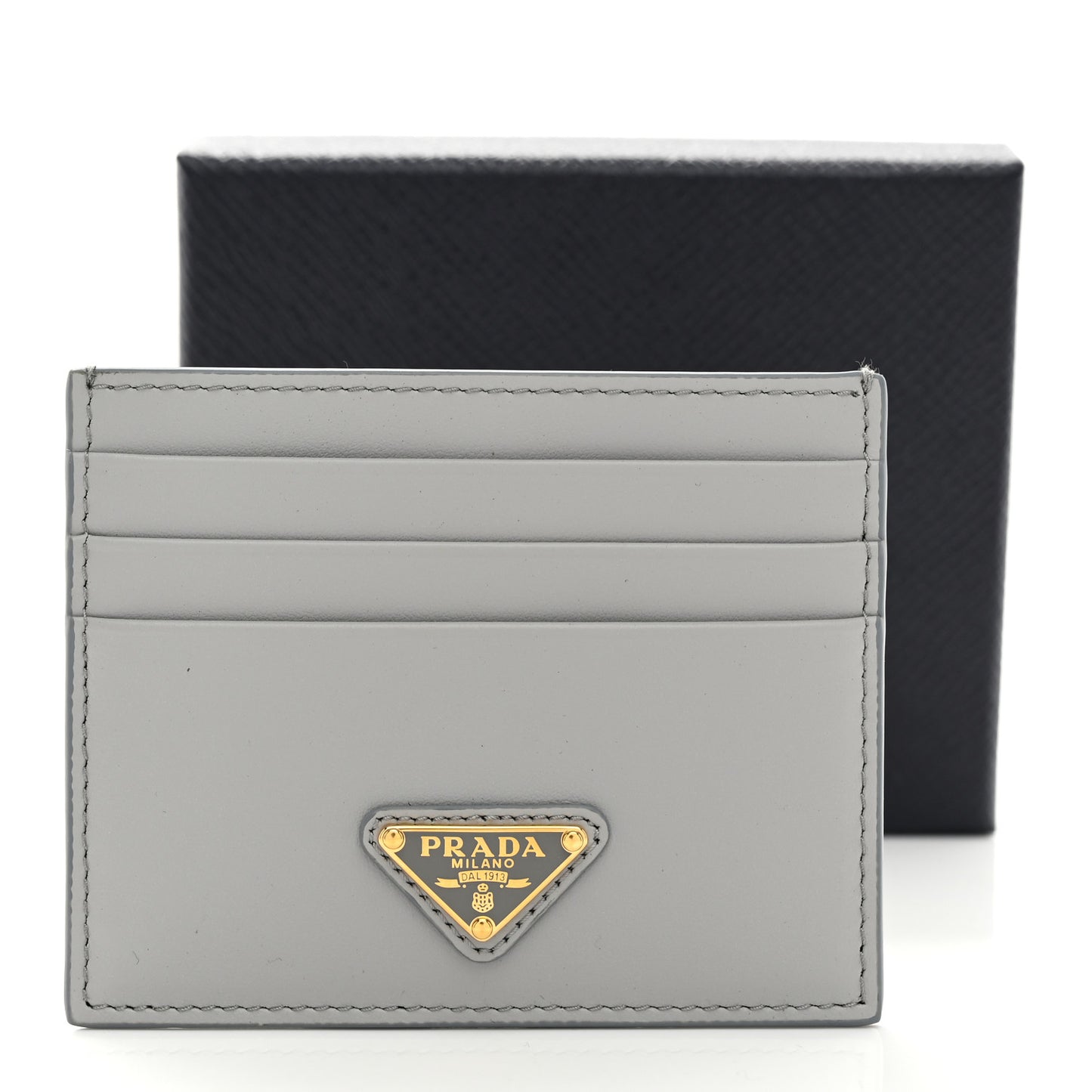 Calfskin Triangle Card Holder Granite Gray