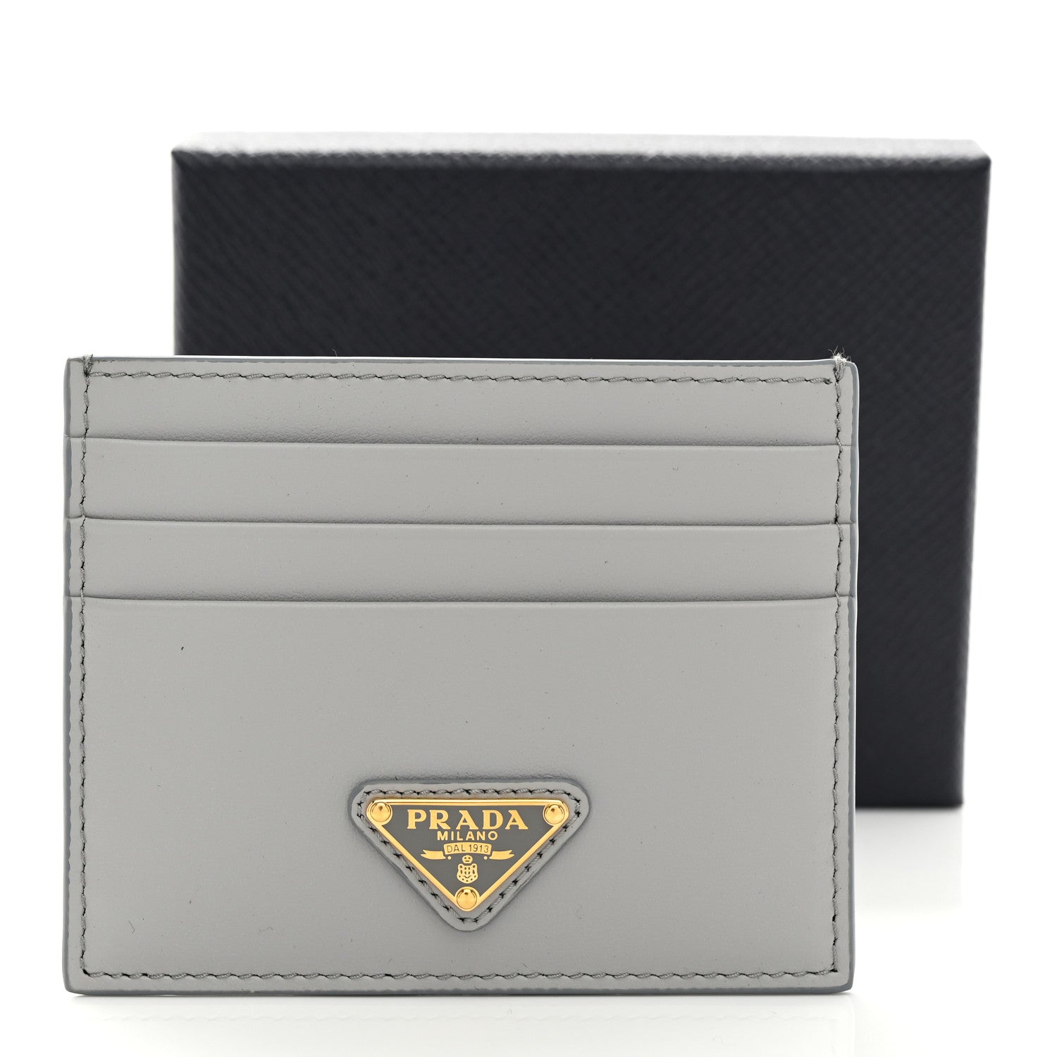 Prada Calfskin Triangle Card Holder Granite Gray 8 of 8