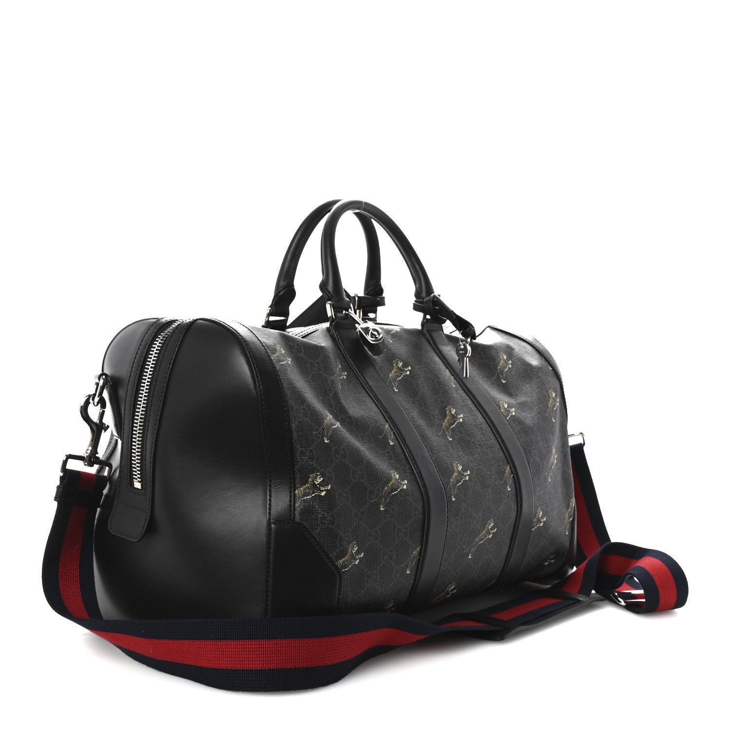 Gucci GG Supreme Monogram Calfskin Web Tigers Medium Carry On Duffle Bag Black Multicolor 2 of 8