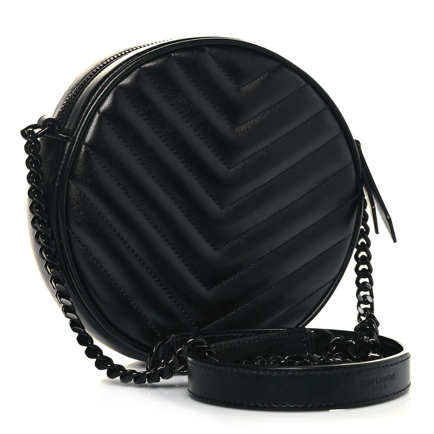 Calfskin Matelasse Chevron Round Vinyle Camera Bag Black