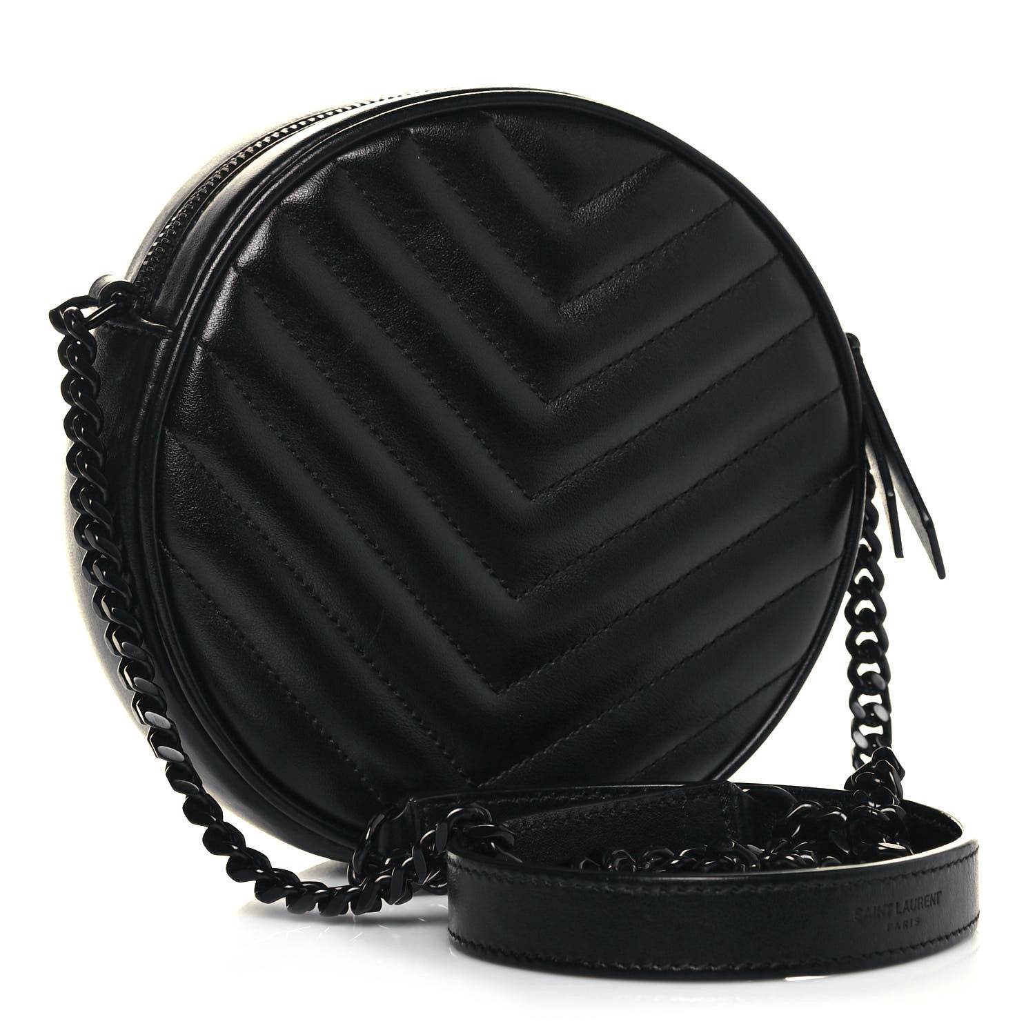 Saint Laurent Calfskin Matelasse Chevron Round Vinyle Camera Bag Black 3 of 11