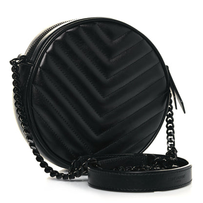 Saint Laurent Calfskin Matelasse Chevron Round Vinyle Camera Bag Black 3 of 11