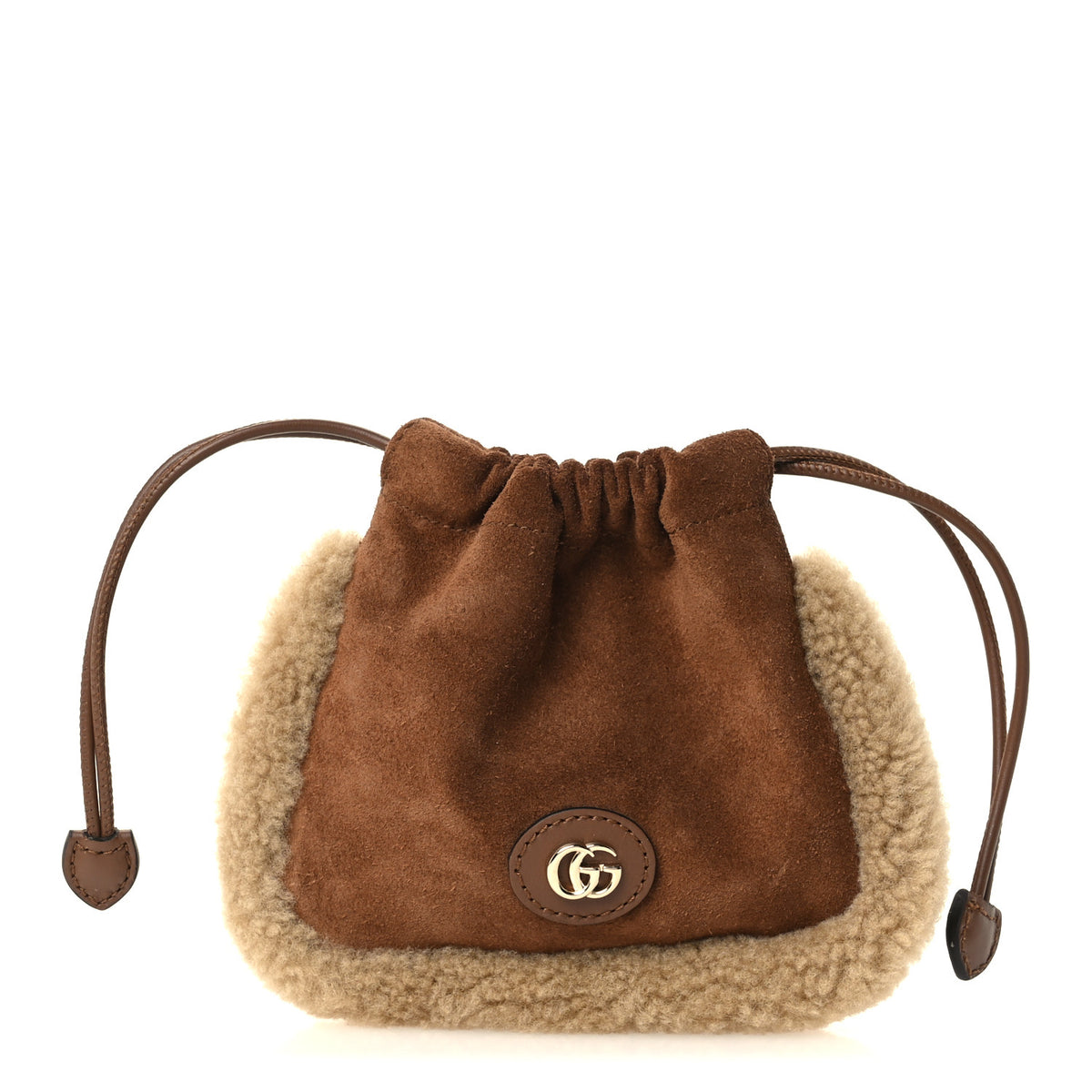 Suede Shearling Nano Pouch Keyring Bag Charm Brown