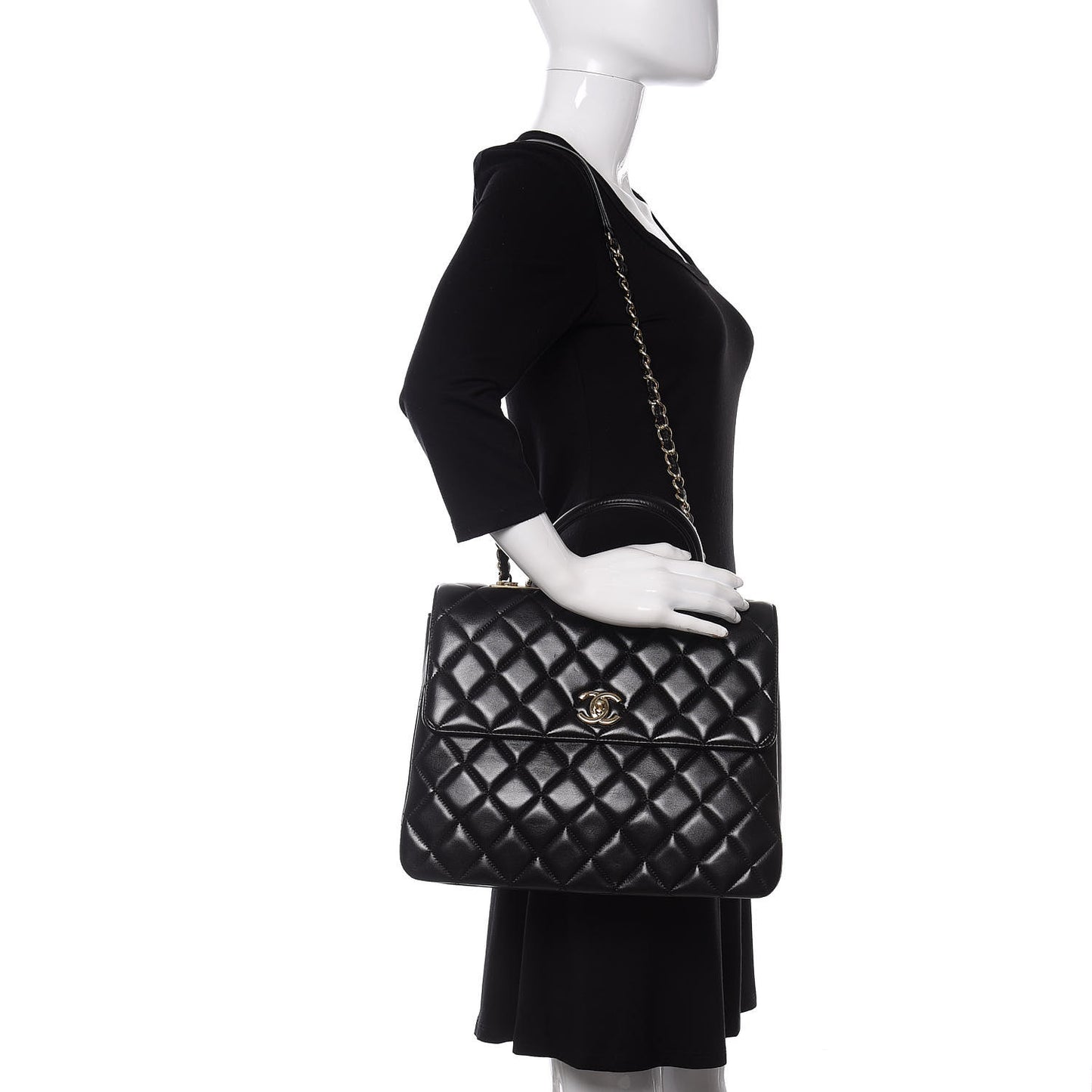 Lambskin Quilted Large Trendy CC Dual Handle Flap Bag Black