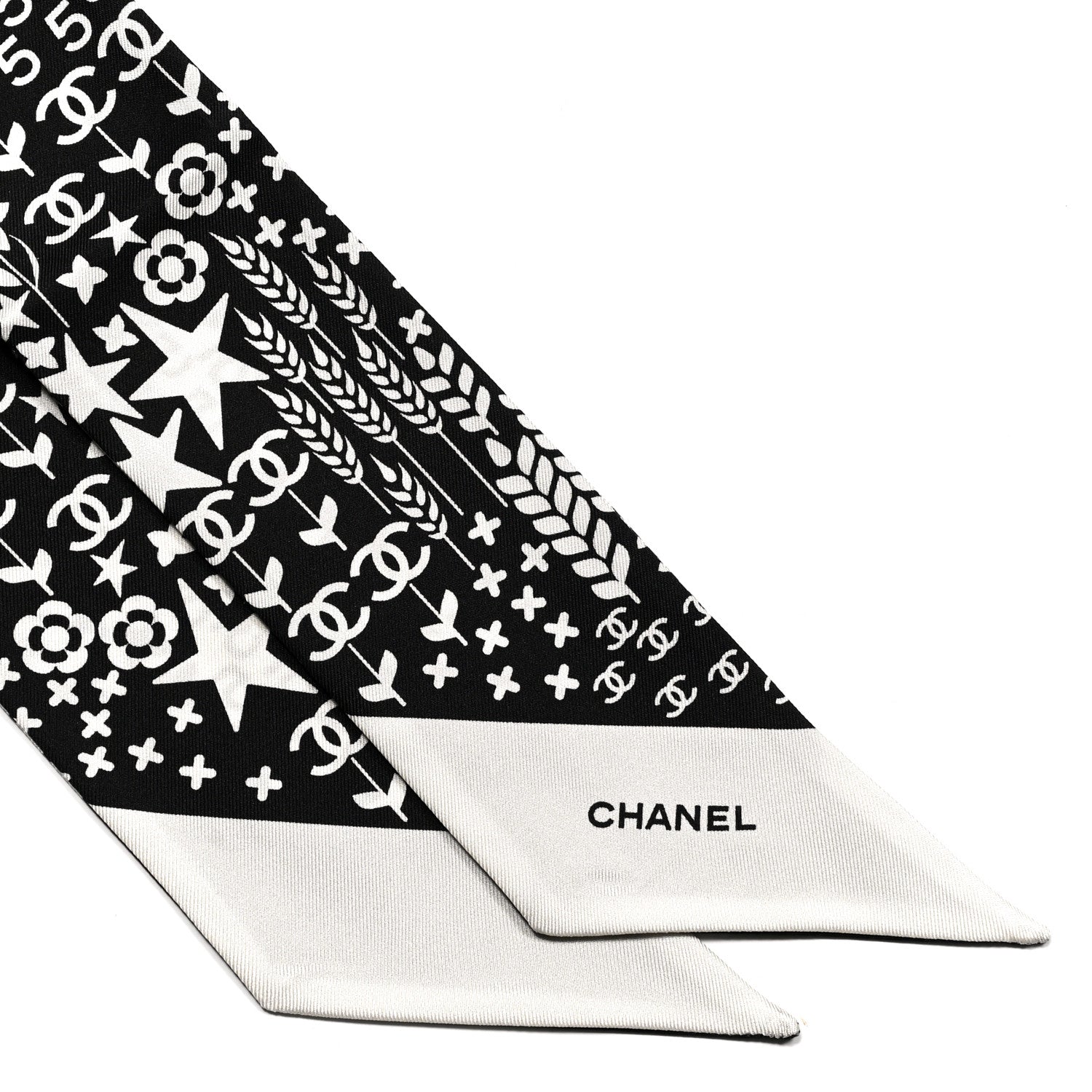 Chanel Silk CC Slim Bandeau Scarf Black Ecru 2 of 3