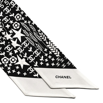 Chanel Silk CC Slim Bandeau Scarf Black Ecru 2 of 3