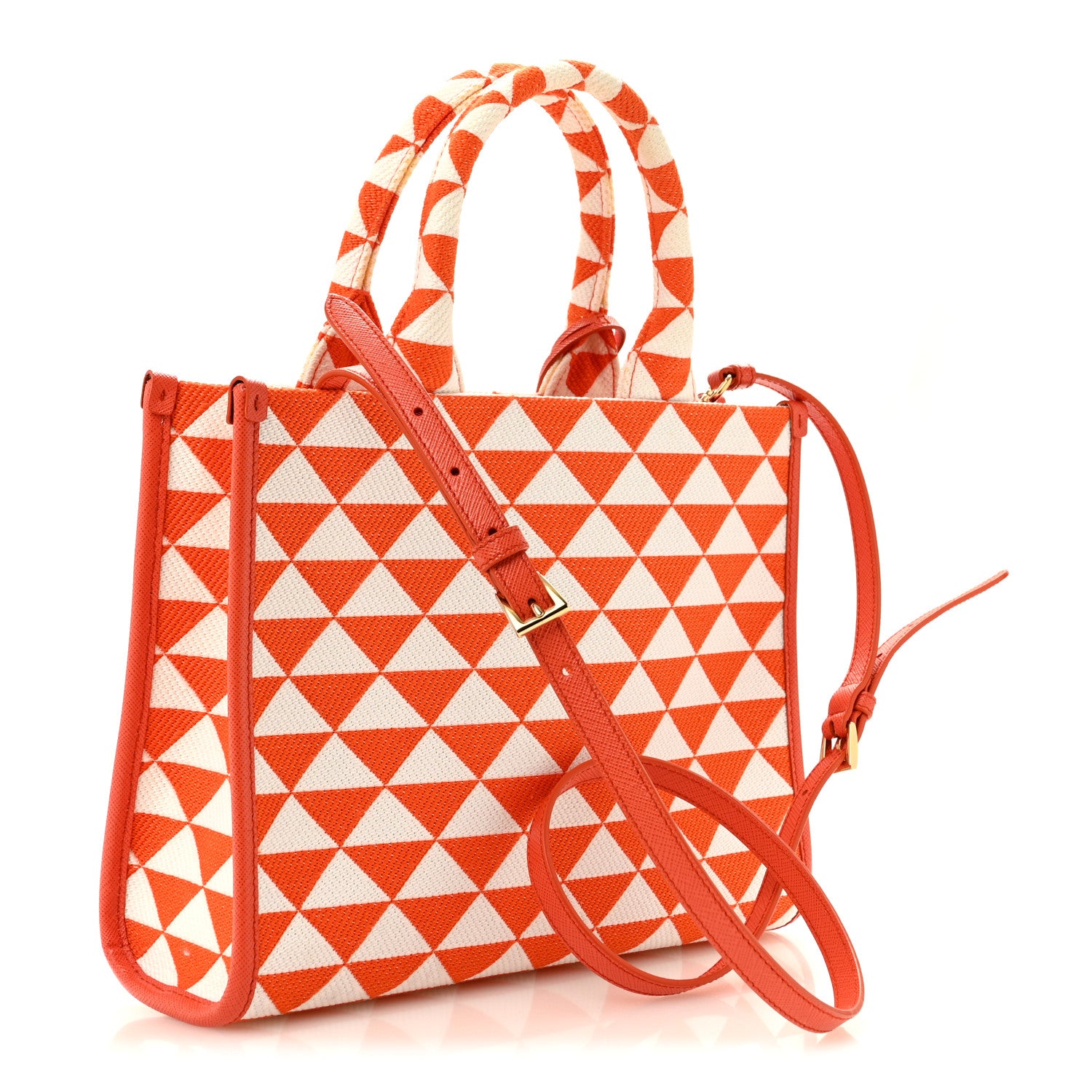 Prada Jacquard Saffiano Triangolo Symbole Embroidered Small Tote Arancio White 3 of 13