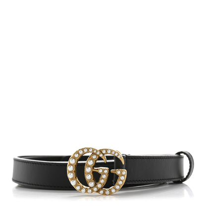 Gucci Calfskin Pearl Double G 20mm Belt 90 36 Black Cream 1 of 7