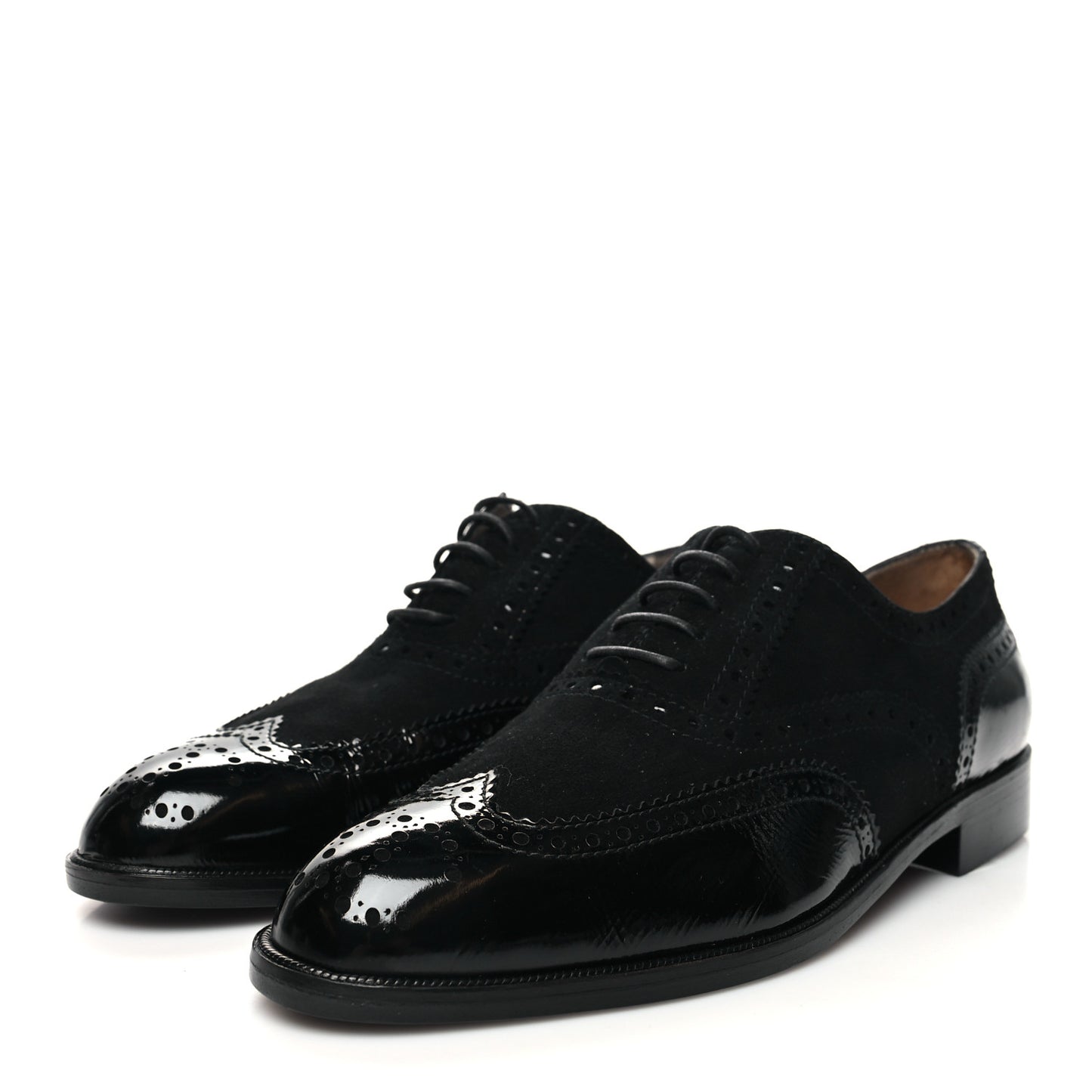 Patent Calfskin CC Brogue Lace Up Oxfords 38.5 Black