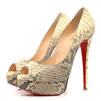 Christian Louboutin Python Lady Peep 150 Pumps 37.5 Beige 3 of 13