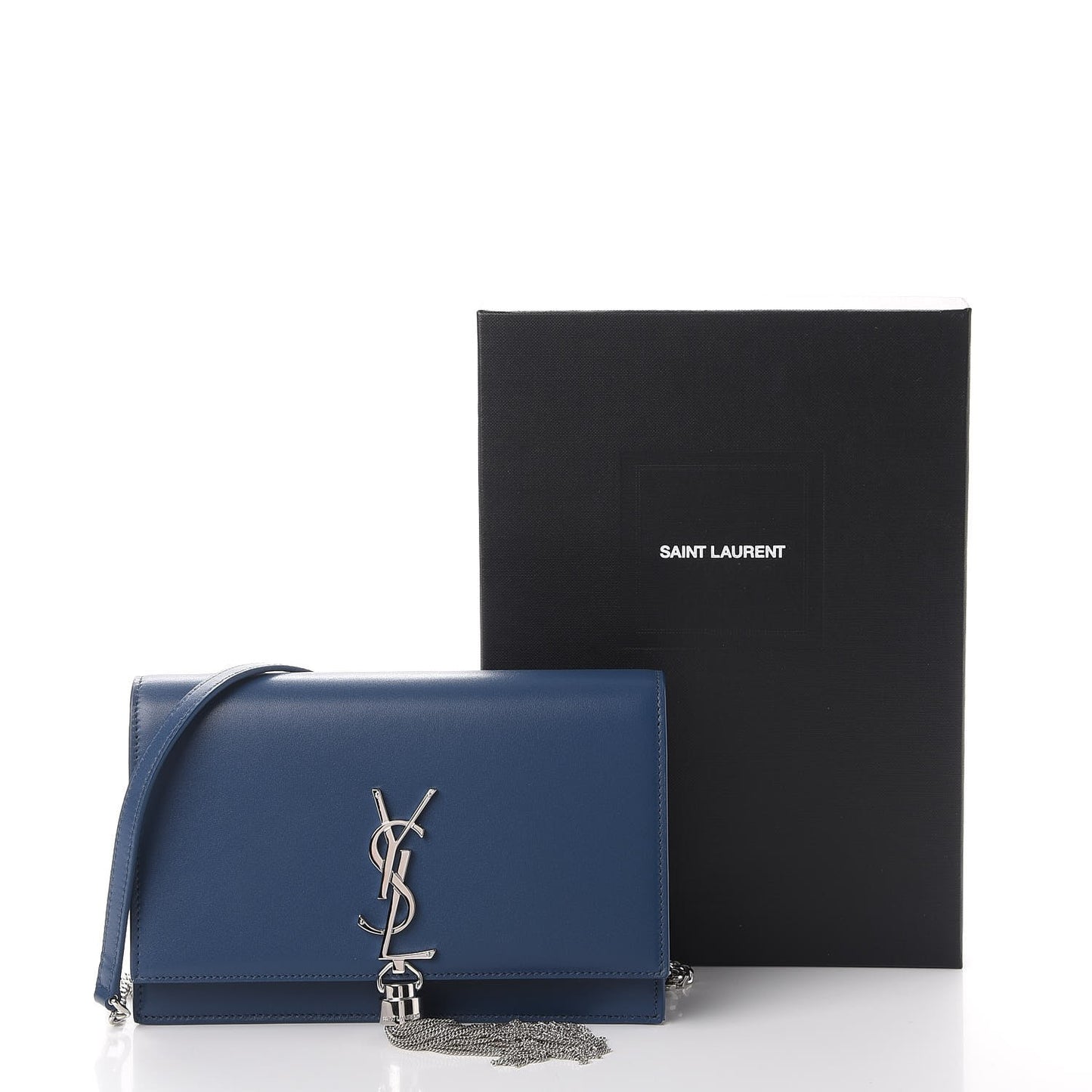Smooth Calfskin Classic Monogram Kate Tassel Chain Wallet Denim