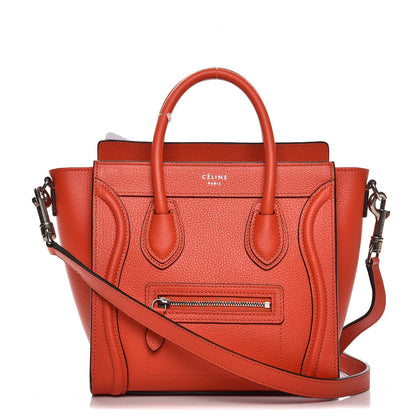 Celine Drummed Calfskin Nano Luggage Vermillion 1 of 9