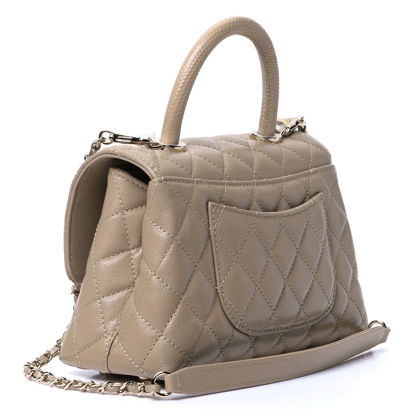 Caviar Quilted Mini Coco Handle Flap Dark Beige