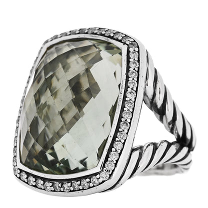 David Yurman Sterling Silver Diamond Prasiolite 20mm Albion Ring 52 6 3 of 8