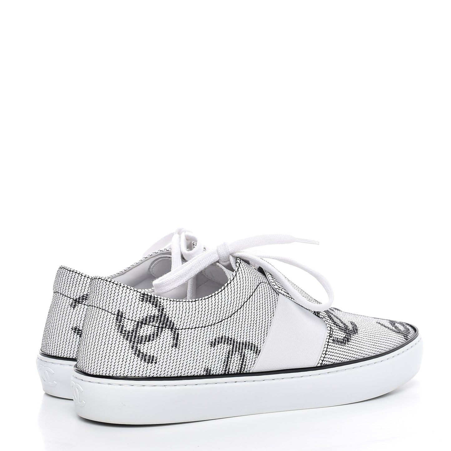 Embroidered Calfskin CC Sneakers 38.5 Black White