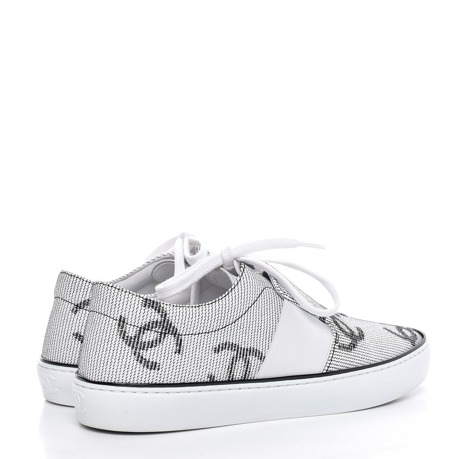 Chanel Embroidered Calfskin CC Sneakers 38.5 Black White 4 of 11