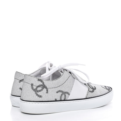 Chanel Embroidered Calfskin CC Sneakers 38.5 Black White 4 of 11