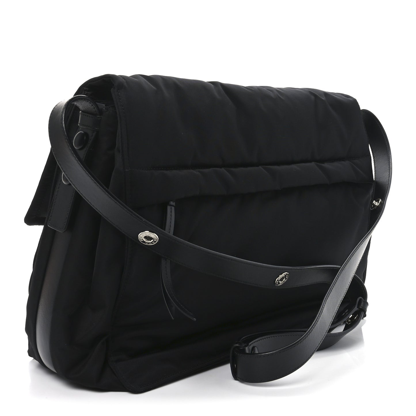 Re-Nylon Vitello Padded Large Flap Shoulder Bag Black