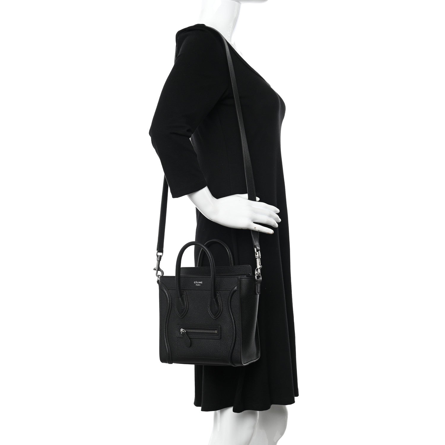 Celine Drummed Calfskin Nano Luggage Black 2 of 11