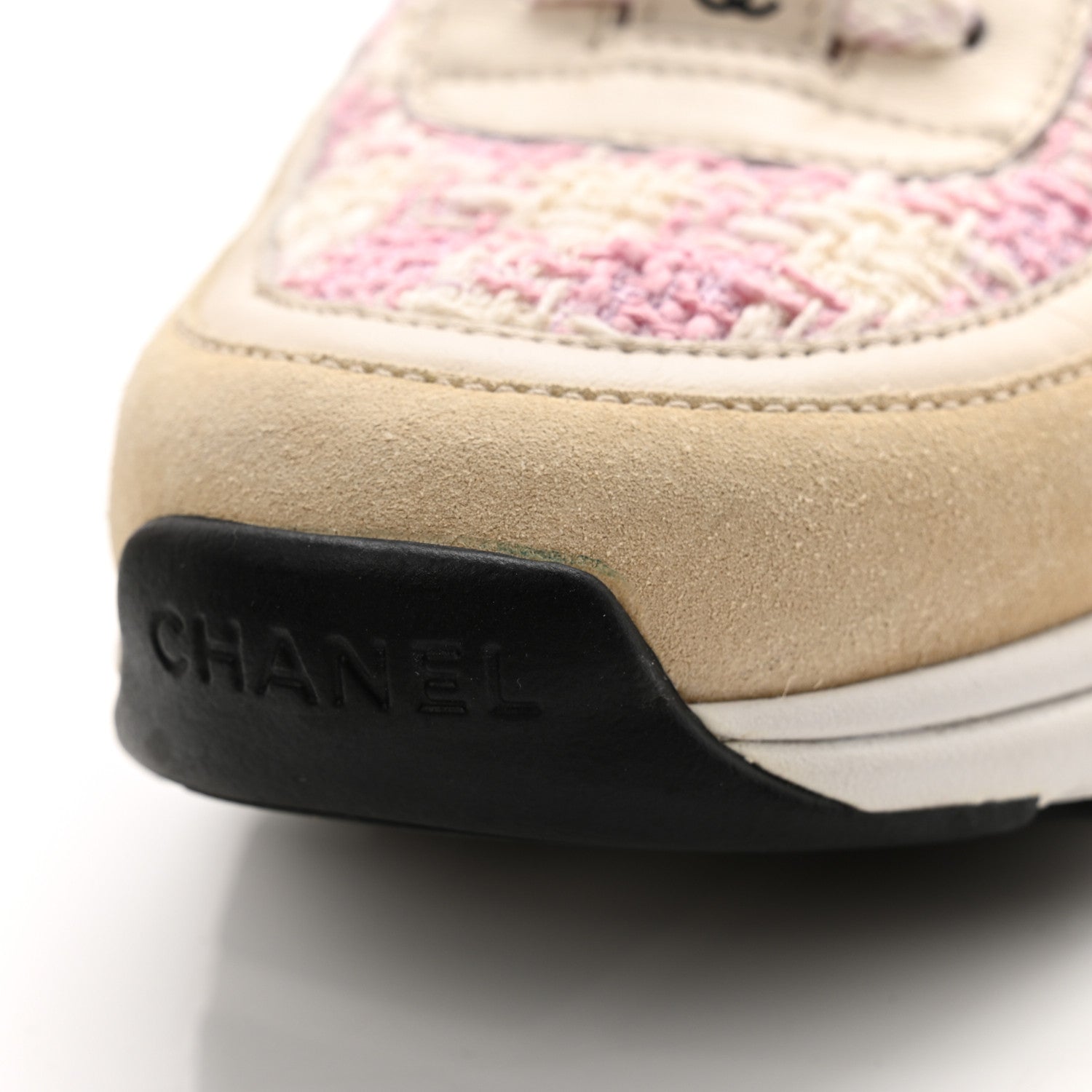 Chanel Tweed Suede Calfskin Womens CC Sneakers 40 Pink Ecru 9 of 11