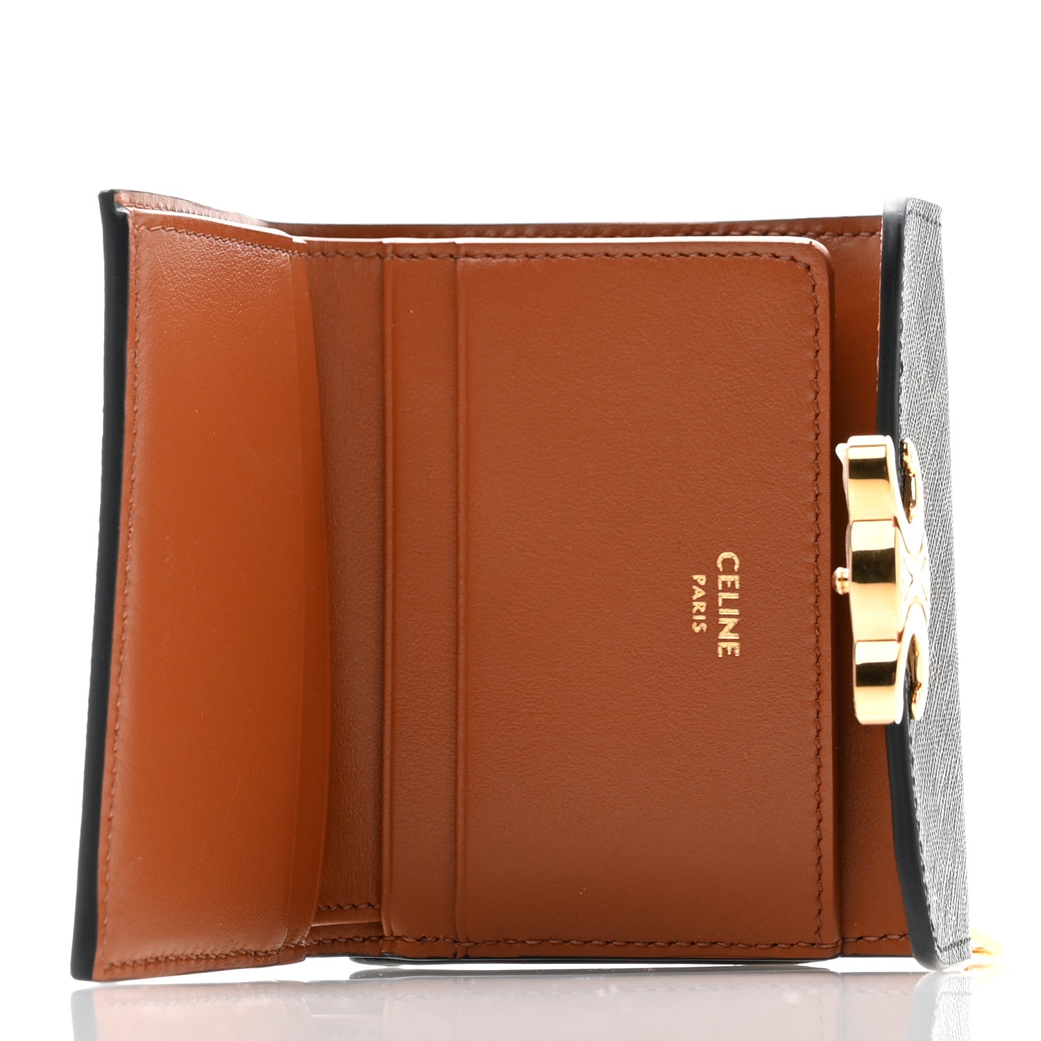 Celine Canvas Triomphe Compact Triomphe Wallet With Coin Purse Tan 6 of 10