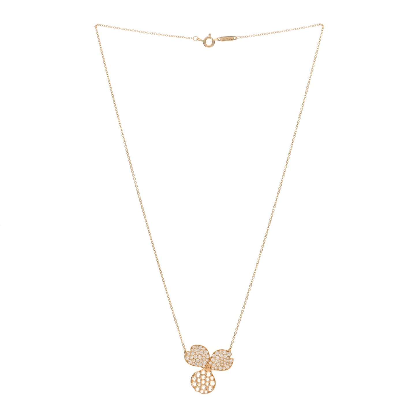 18K Rose Gold Diamond Large Paper Flowers Pave Pendant Necklace