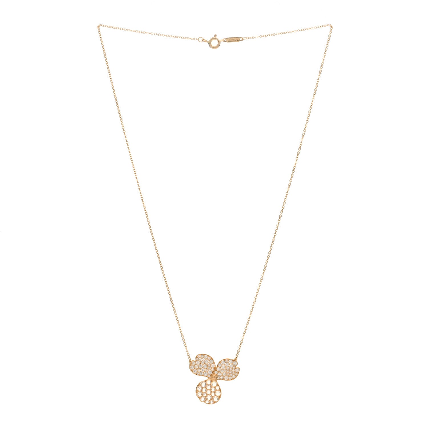 Tiffany 18K Rose Gold Diamond Large Paper Flowers Pave Pendant Necklace 2 of 3