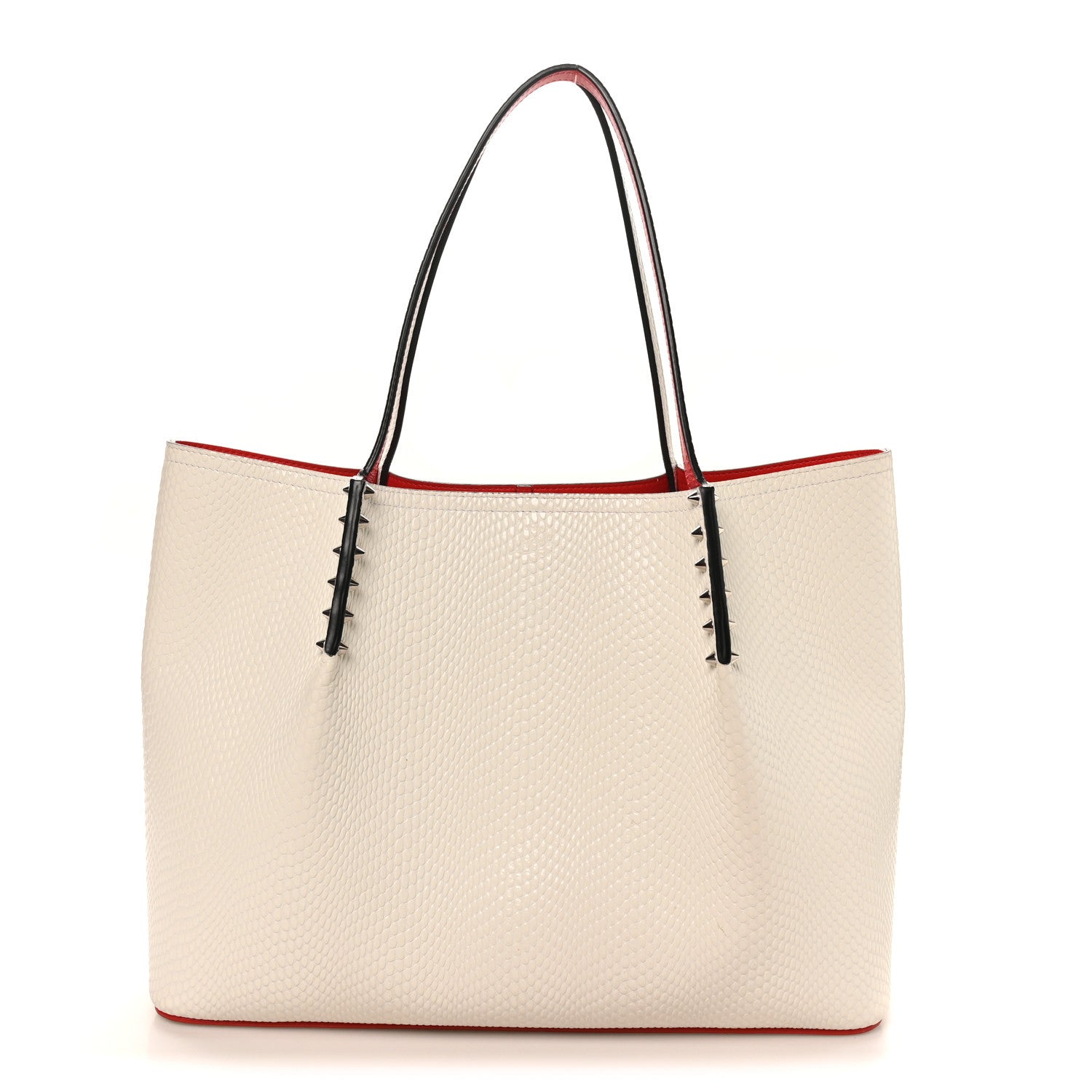 Christian Louboutin Calfskin Jurassic Embossed Spiked Large Cabarock Shopper Tote White 1 of 9