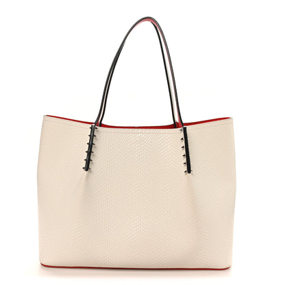 Christian Louboutin Calfskin Jurassic Embossed Spiked Large Cabarock Shopper Tote White 1 of 9