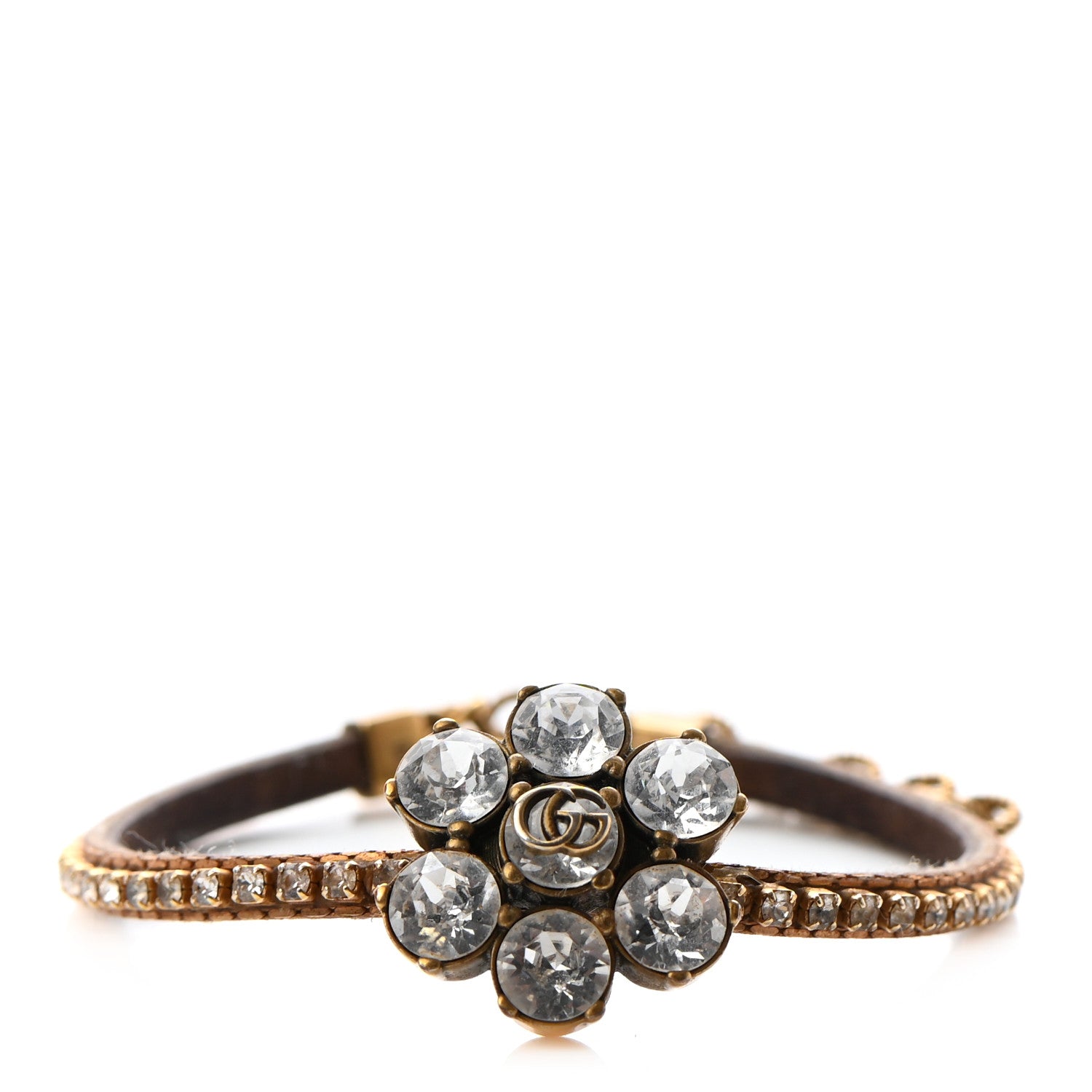 Gucci Metal Crystal Double G Bracelet Aged Gold 1 of 5