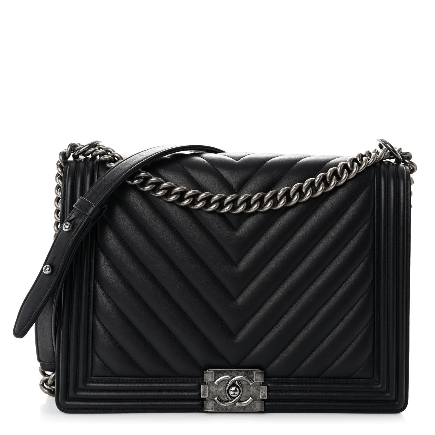 Chanel Calfskin Chevron Quilted Large Boy Flap Black 1 of 10