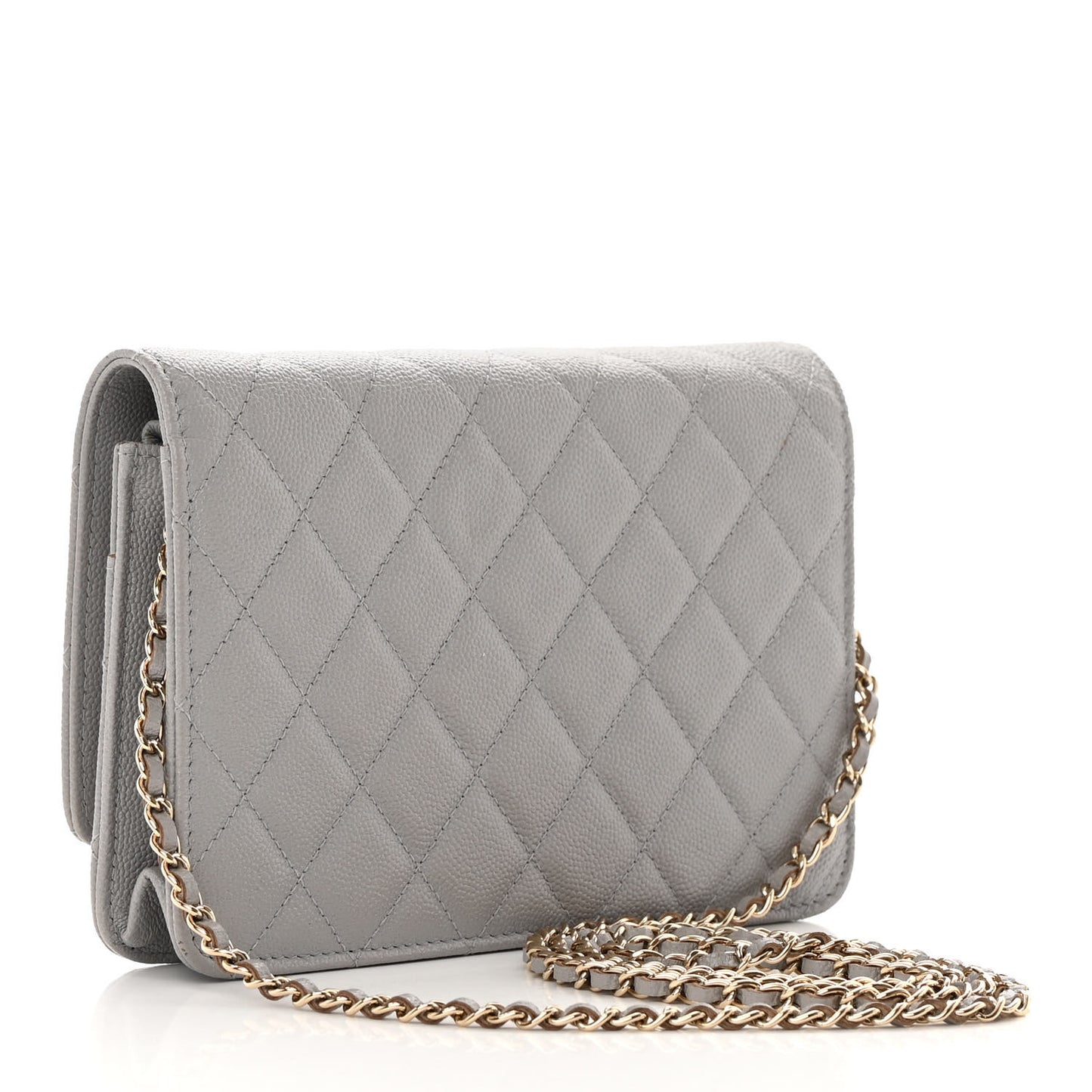 Caviar Quilted Golden Class Wallet On Chain WOC Gray