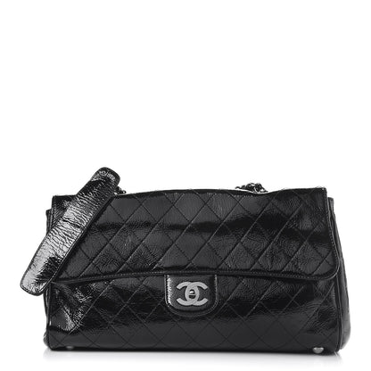 Chanel Distressed Patent Quilted Ritz Flap Bag Black 1 of 15