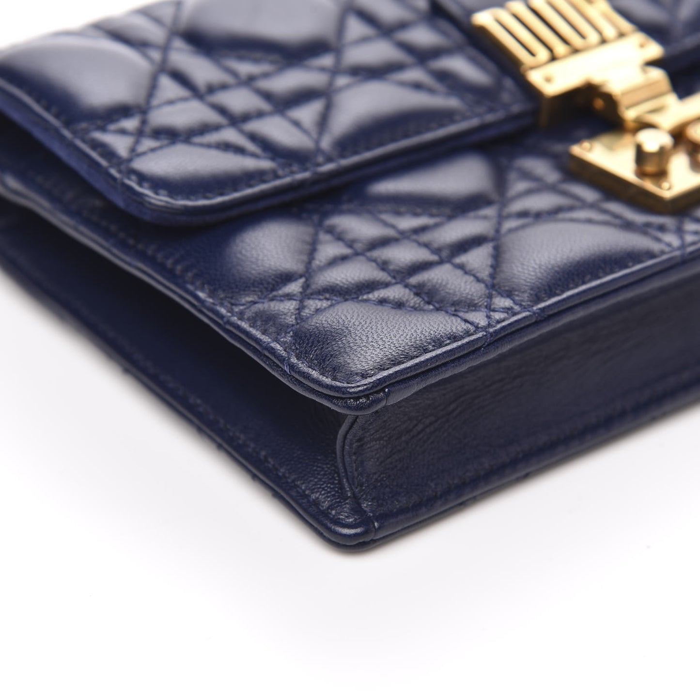 Lambskin Cannage Dioraddict Wallet on Chain Clutch Navy