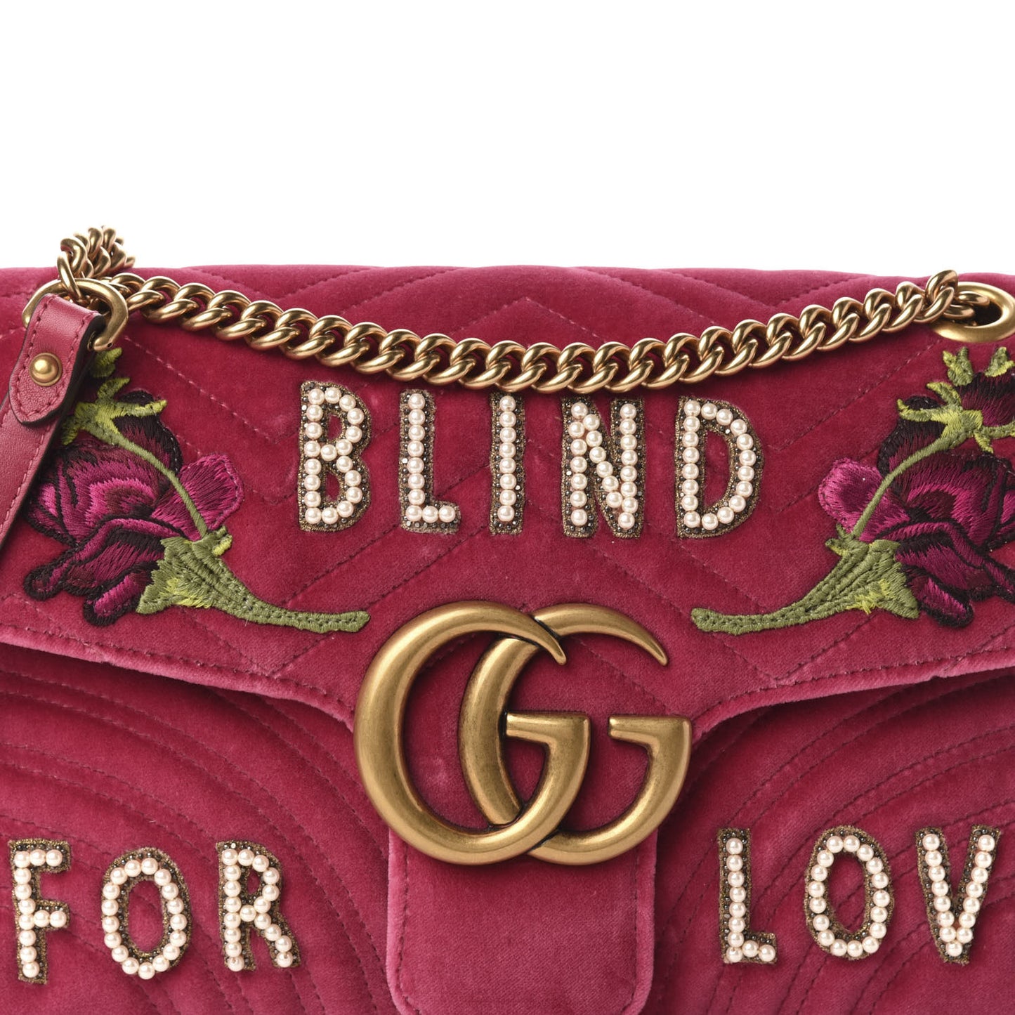 Velvet Matelasse Blind for Love Embroidered Medium GG Marmont Shoulder Bag Light Raspberry Rose Multicolor