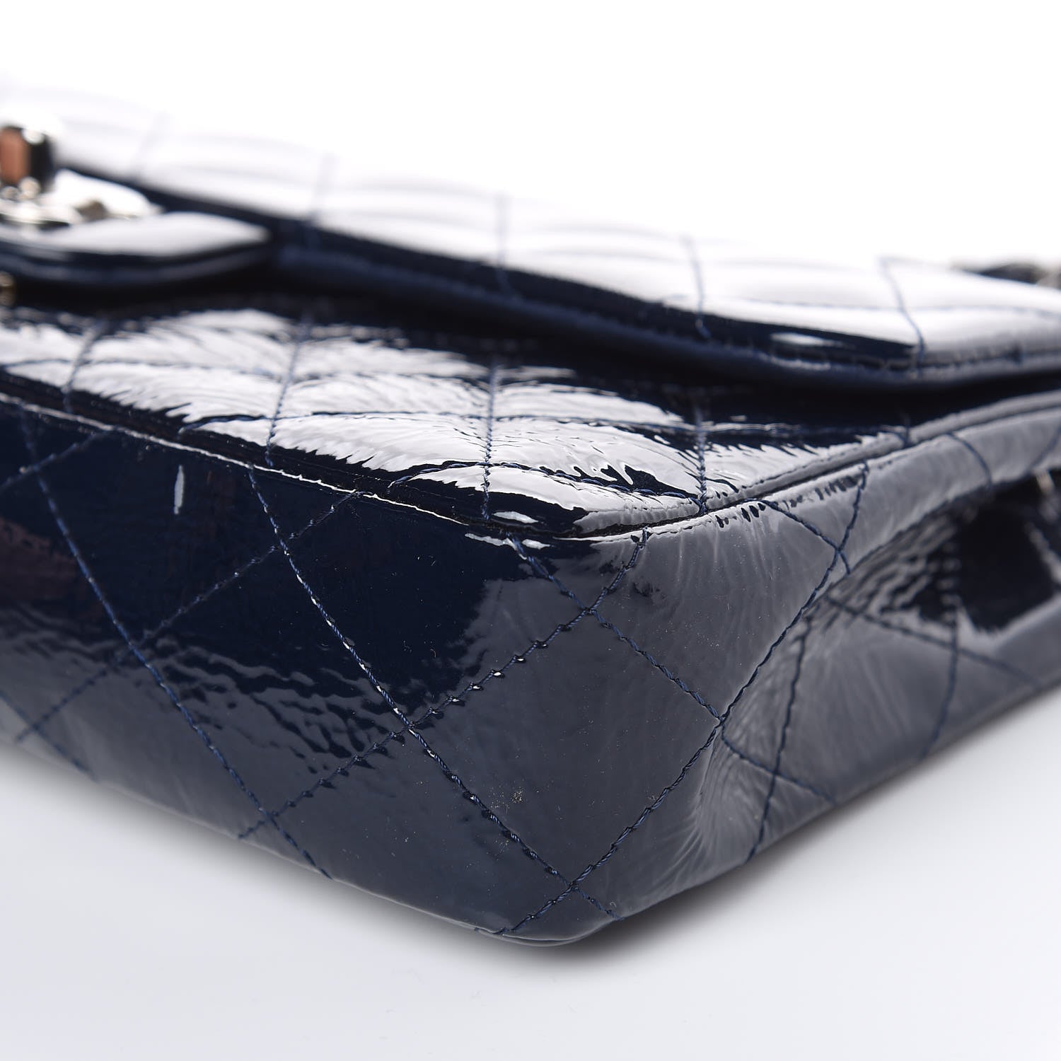 Chanel Distressed Patent Quilted East West Flap Navy Blue 9 of 15