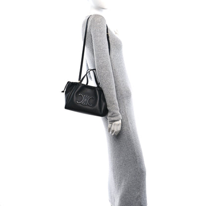 Celine Grained Calfskin Cuir Triomphe Small Cabas Drawstring Black 2 of 10