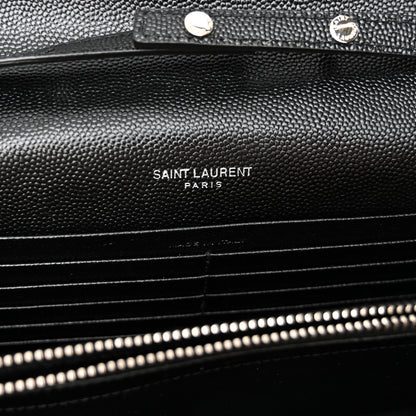 Saint Laurent Grain De Poudre Matelasse Chevron Monogram Chain Wallet Black 6 of 10