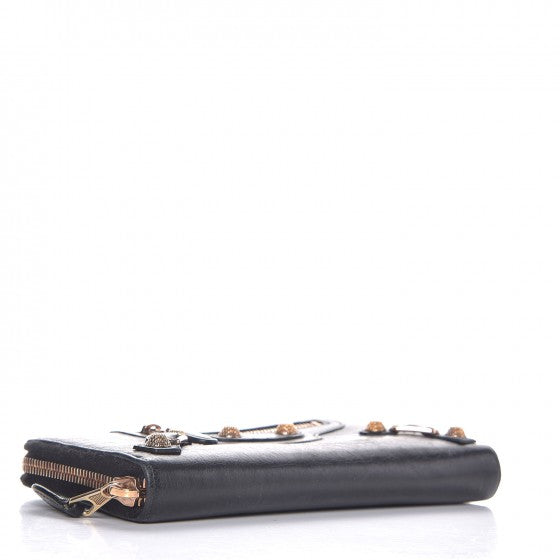 Agneau Giant 12 Rose Gold Hardware Continental Zip Around Wallet Black