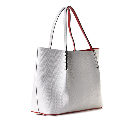 Christian Louboutin Calfskin Jurassic Embossed Spiked Large Cabarock Shopper Tote White 2 of 6